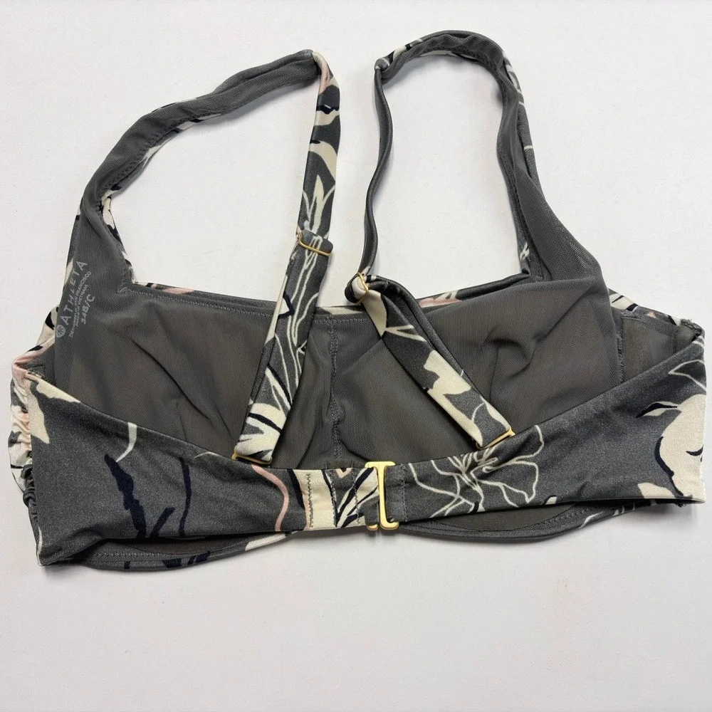 Athleta Floral Padded Bra Top‎ Womens 34B/C Gray Strappy Swim Yoga Tank